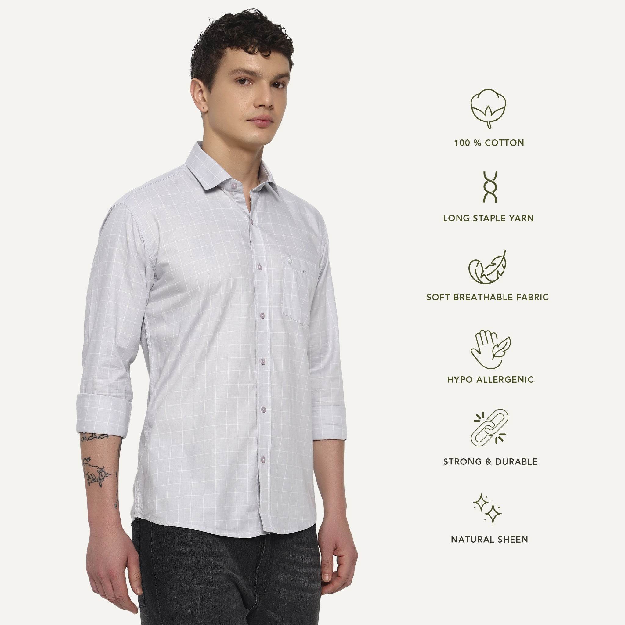 Light Grey Matrix Checks Cotton Shirt - Sangai