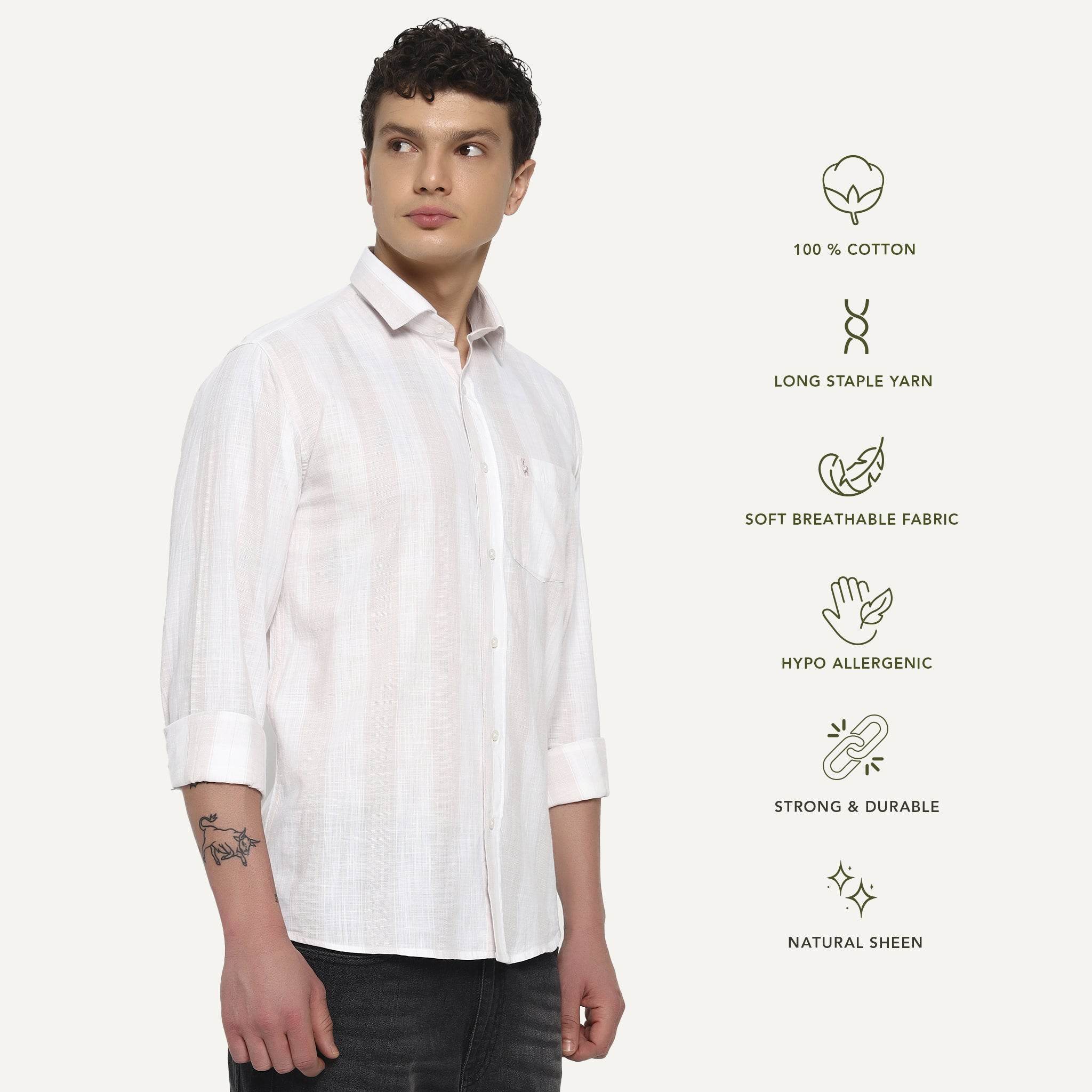 White Light Pink Stripes Cotton Shirt - Sangai