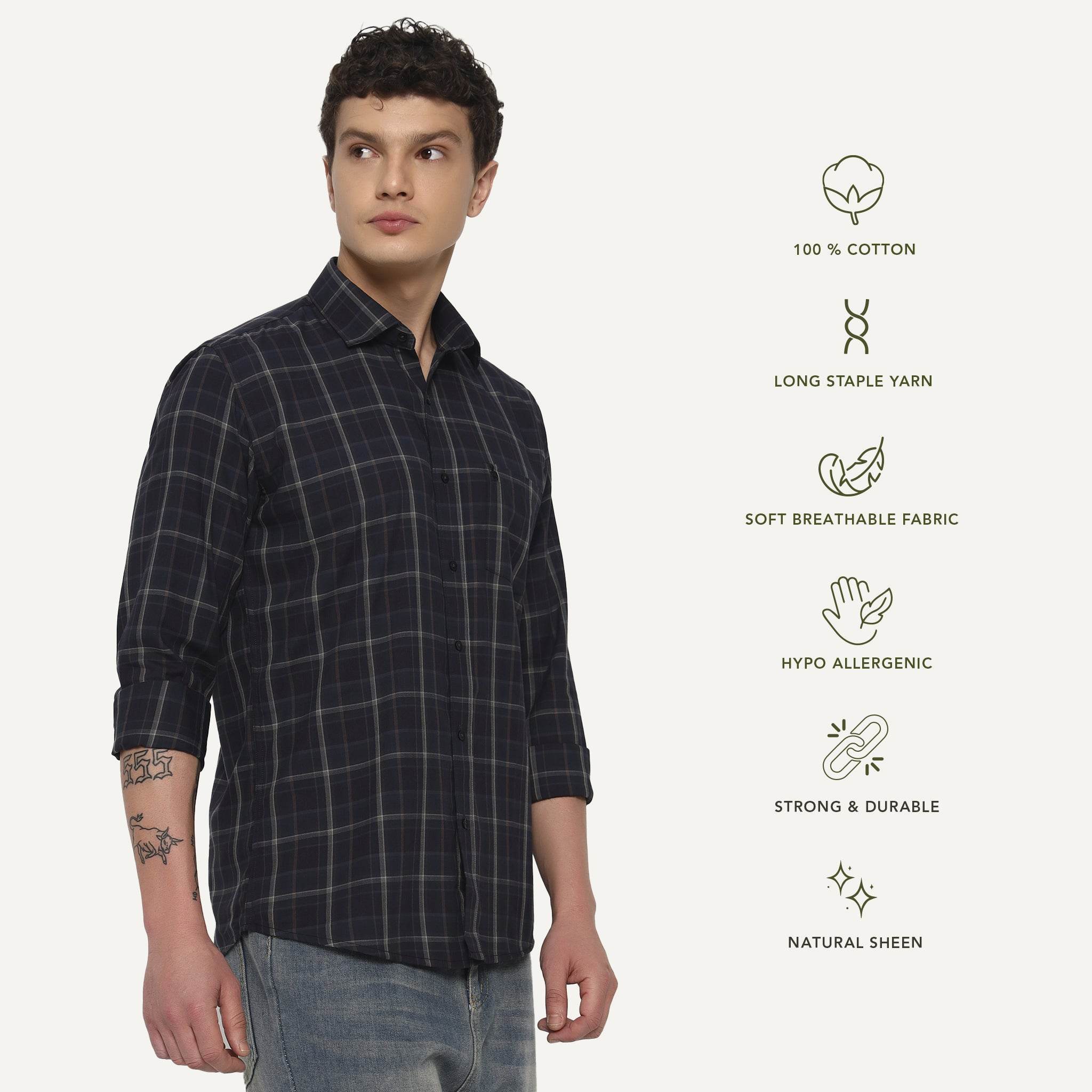 Deep Blue Checks Cotton Shirt - Sangai