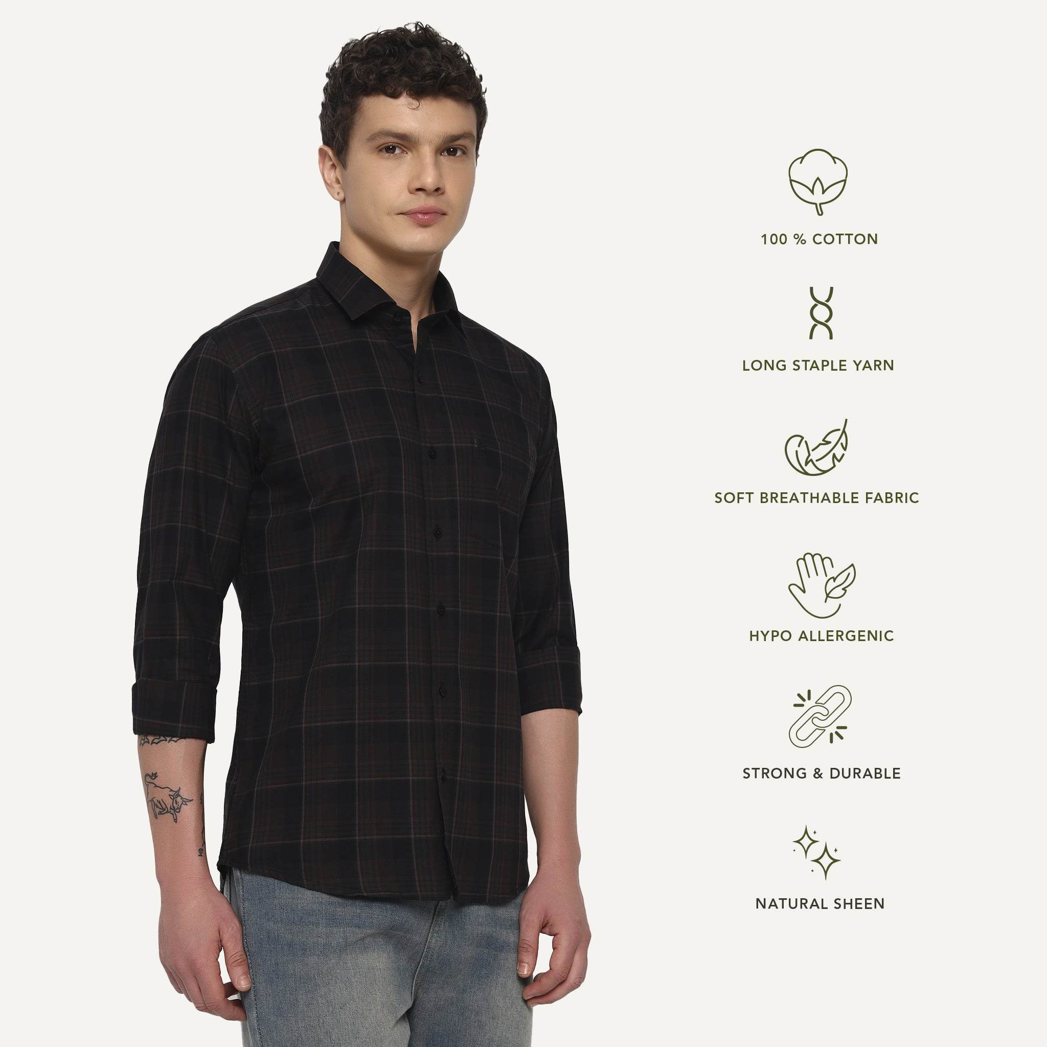 Coffee Brown Checks Cotton Shirt - Sangai