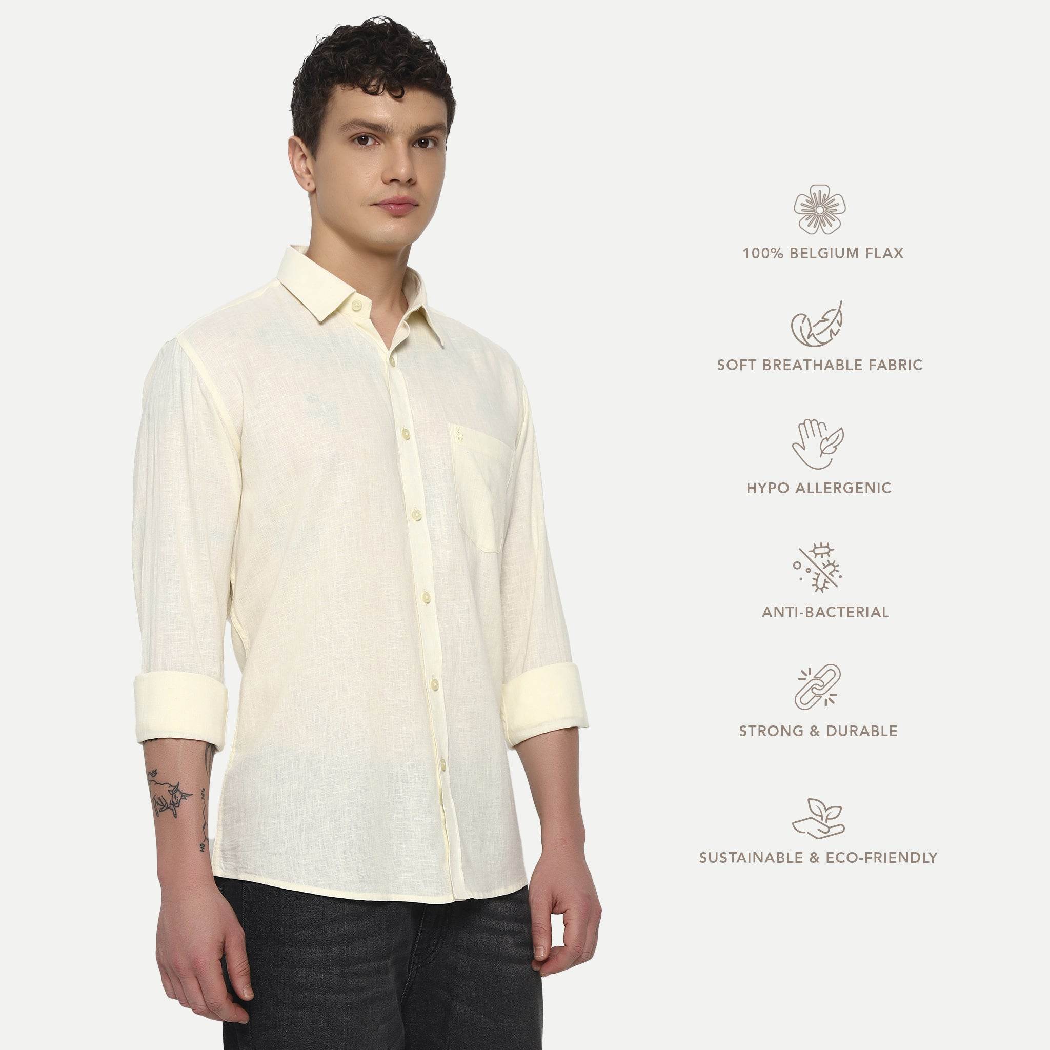 Pale Yellow Belgian Linen Shirt - Sangai