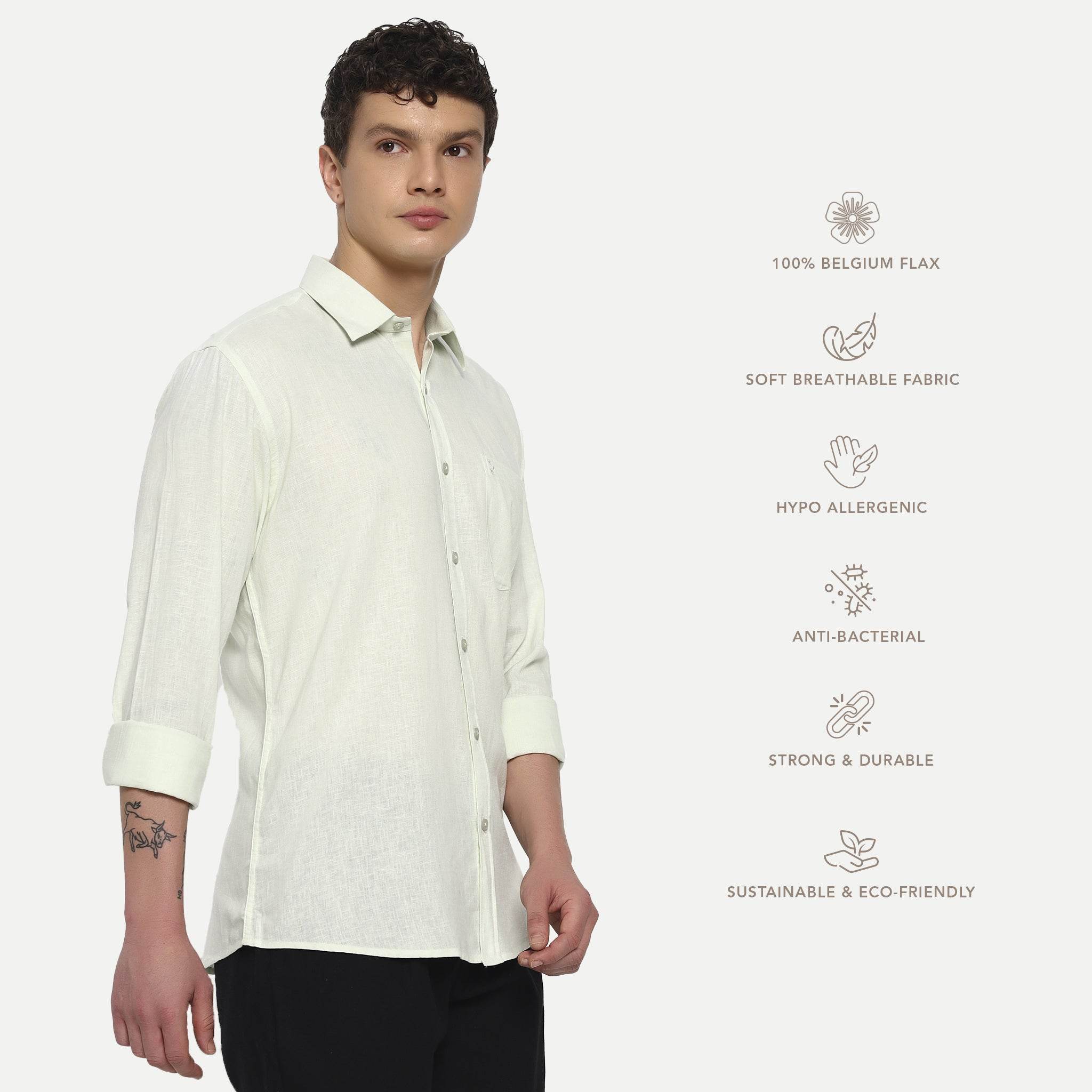 Mint Green Belgian Linen Shirt - Sangai