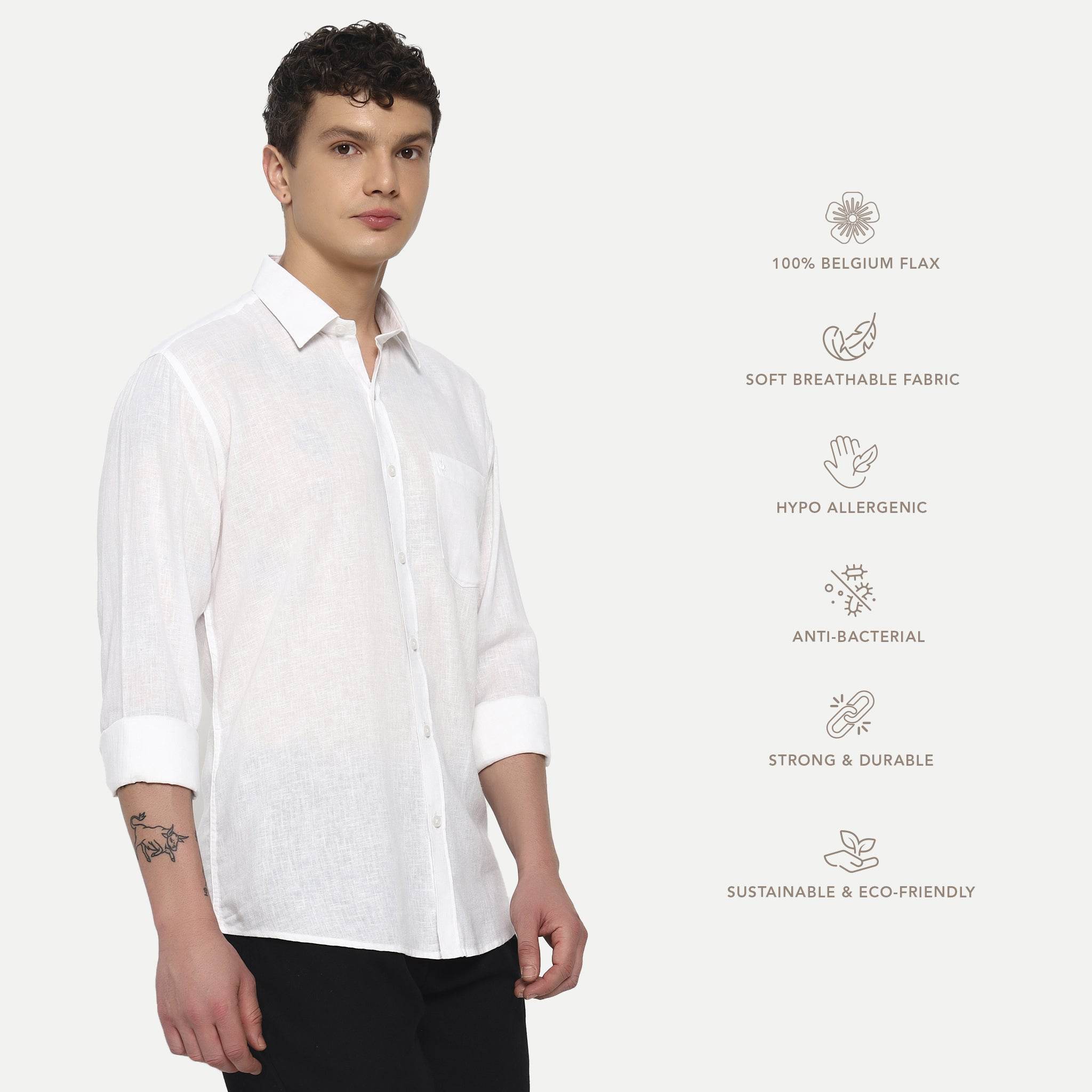 Snow White Belgian Linen Shirt - Sangai