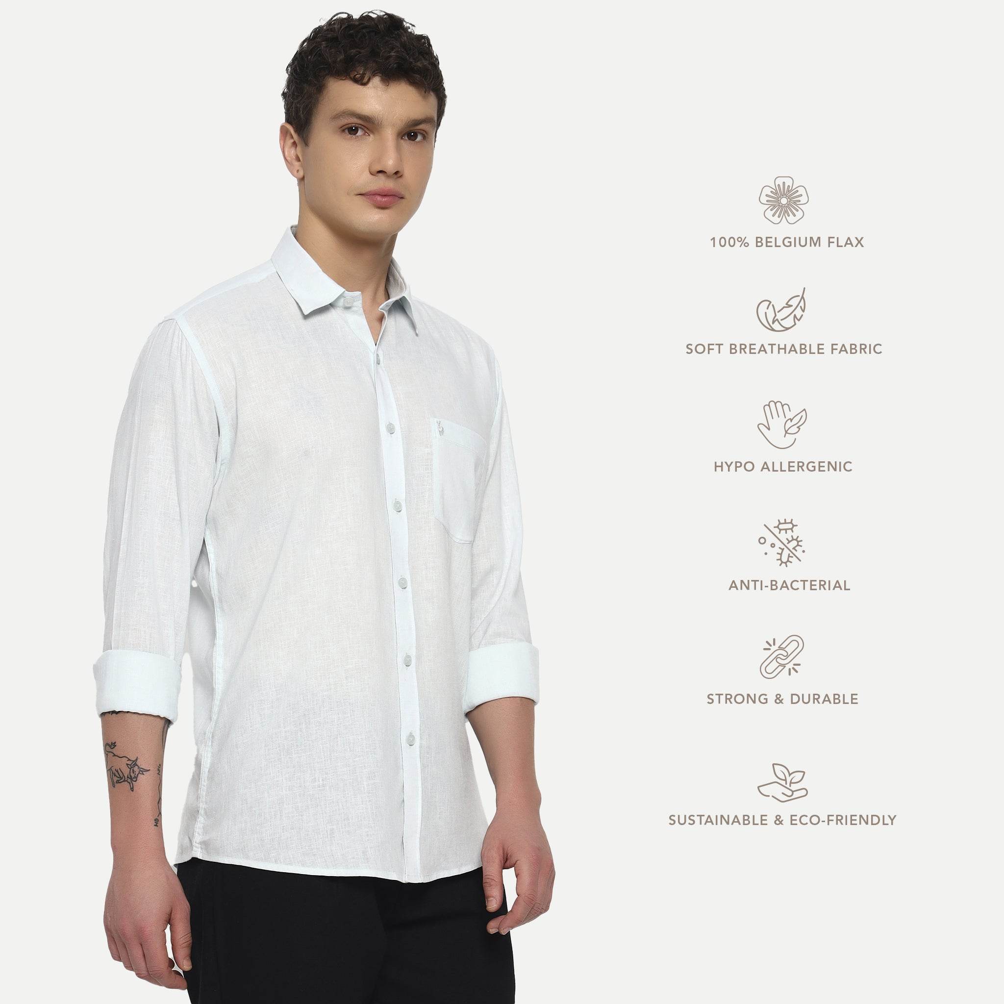 Ice Blue Belgian Linen Shirt - Sangai
