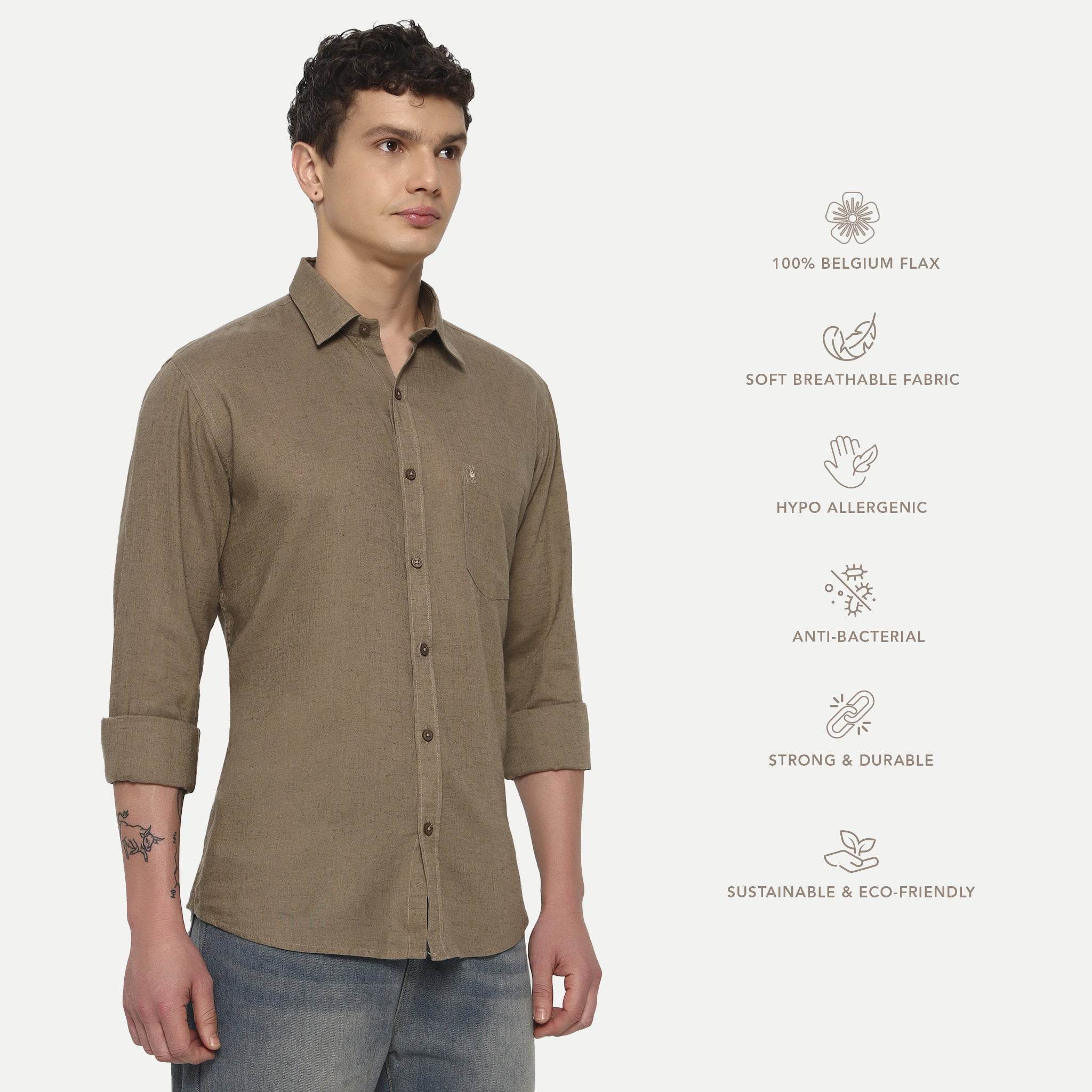 Toast Brown Belgian Linen Shirt - Sangai