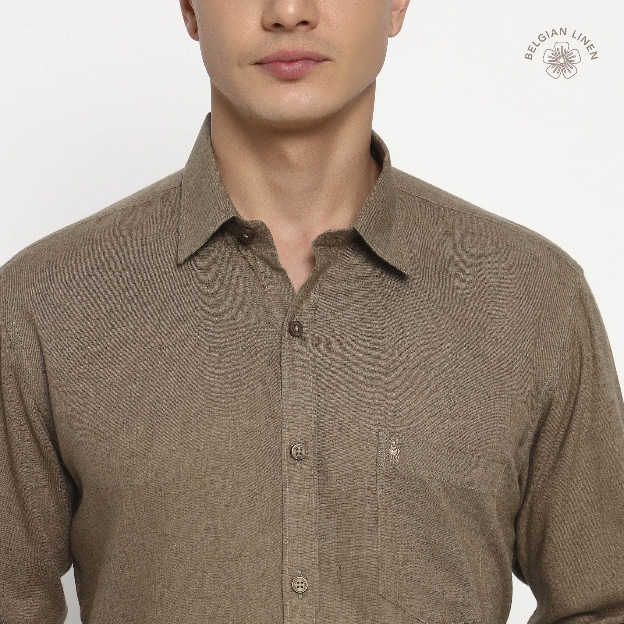 Toast Brown Belgian Linen Shirt - Sangai