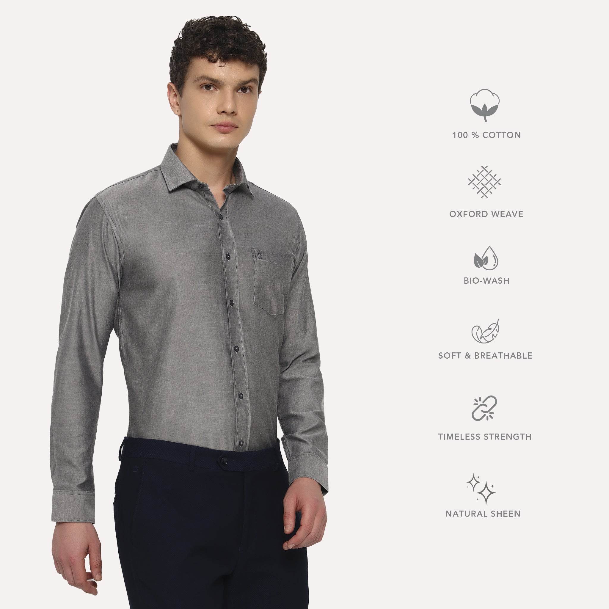 Silver Grey Oxford Cotton Shirt - Sangai