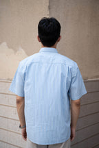 Oversized Blue & White Striped Half Sleeves Shirt - Sangai