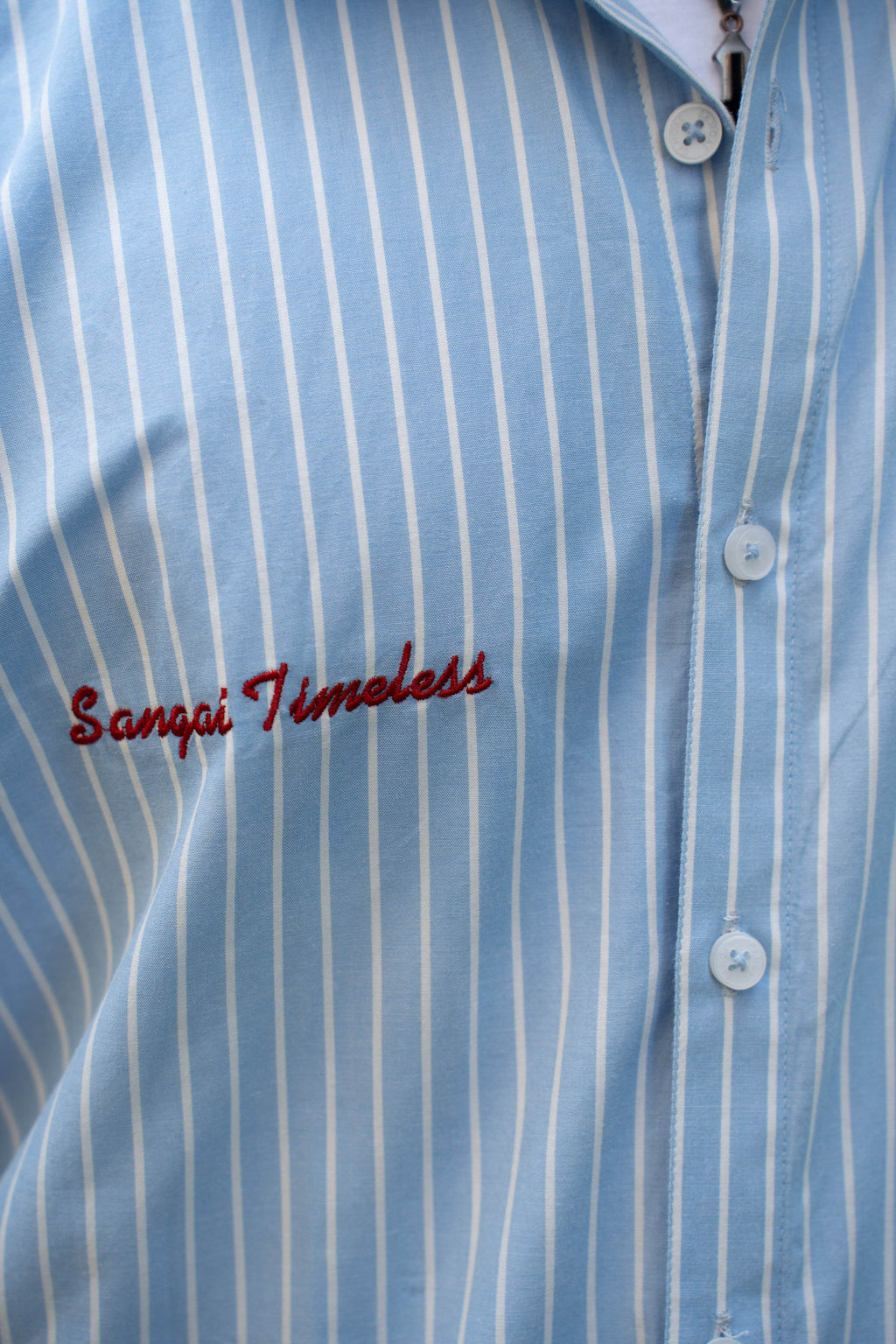 Oversized Striped Half Sleeves Shirt (Embroidered) - Sangai