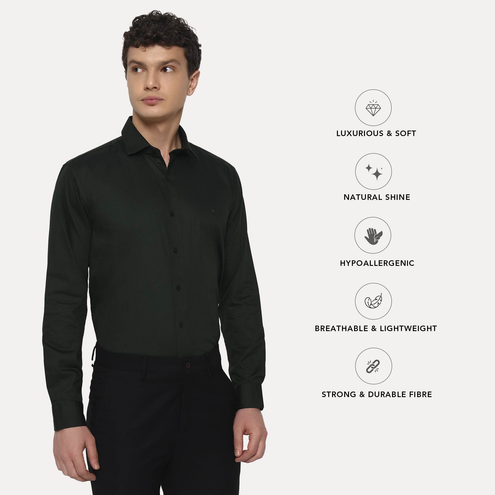Forest Green Satin Shirt - Sangai