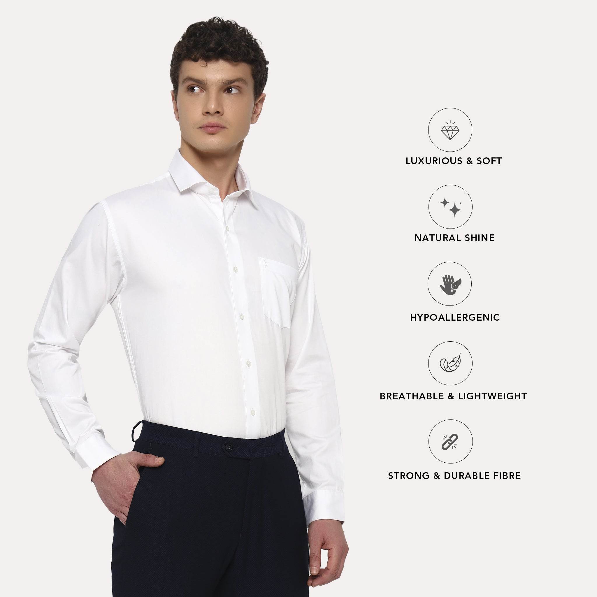 Ivory White Satin Shirt - Sangai