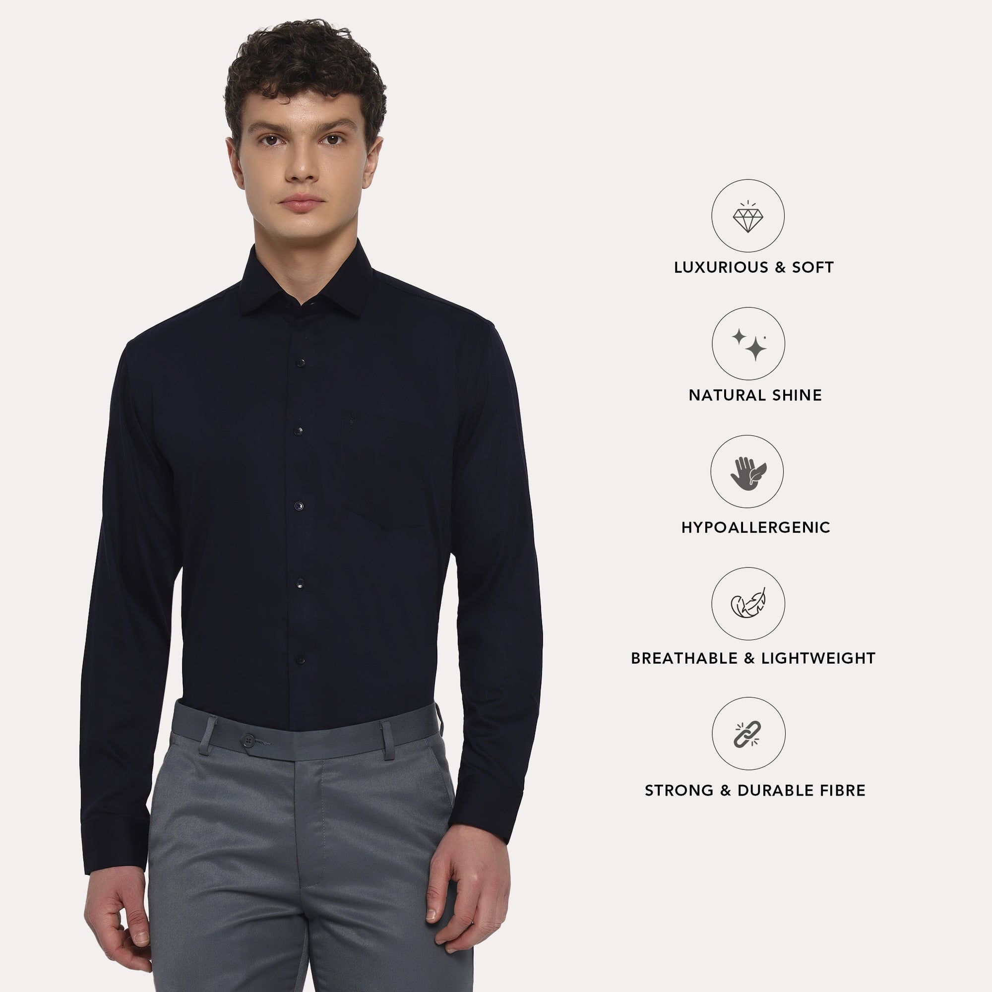 Navy Blue Satin Shirt
