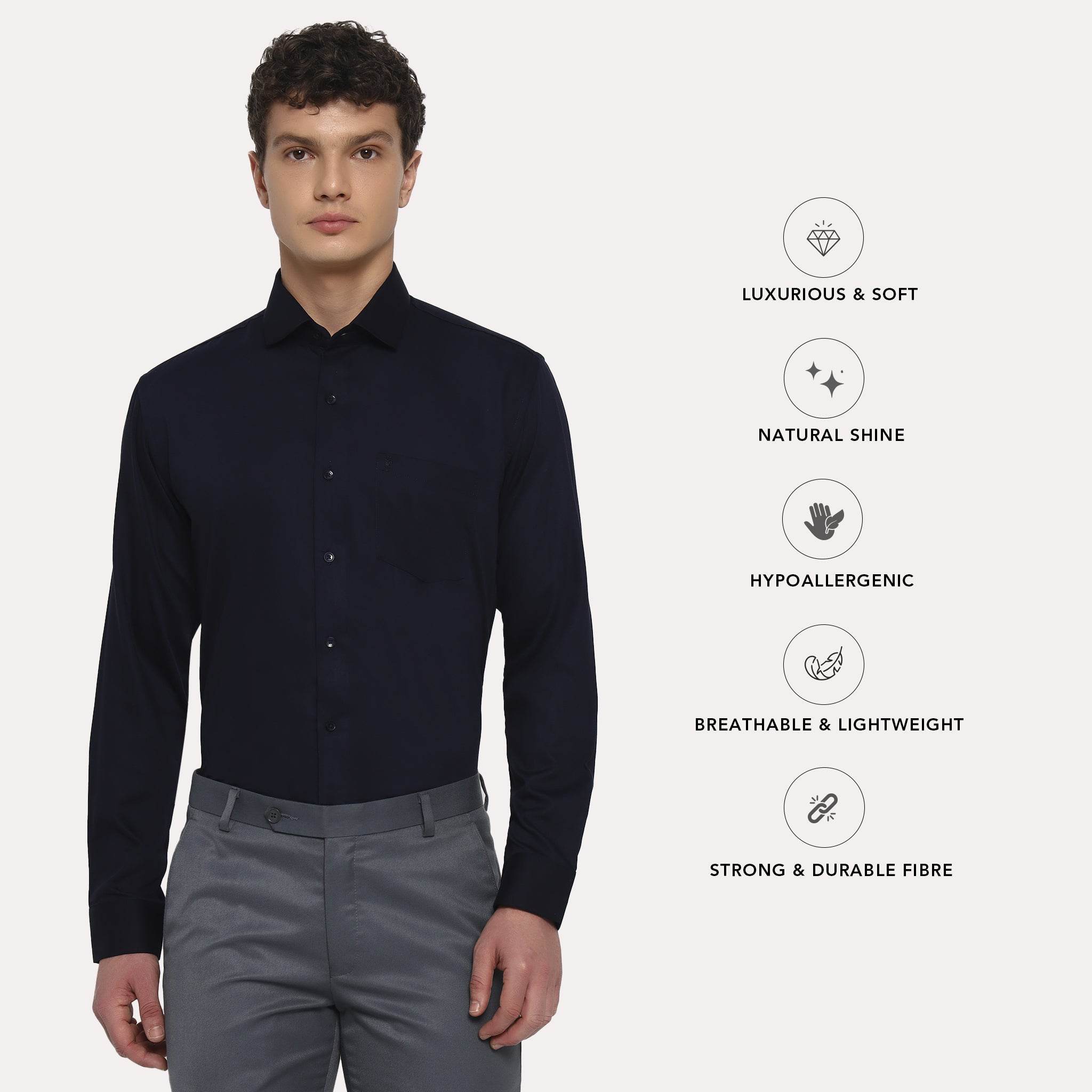Navy Blue Satin Shirt - Sangai