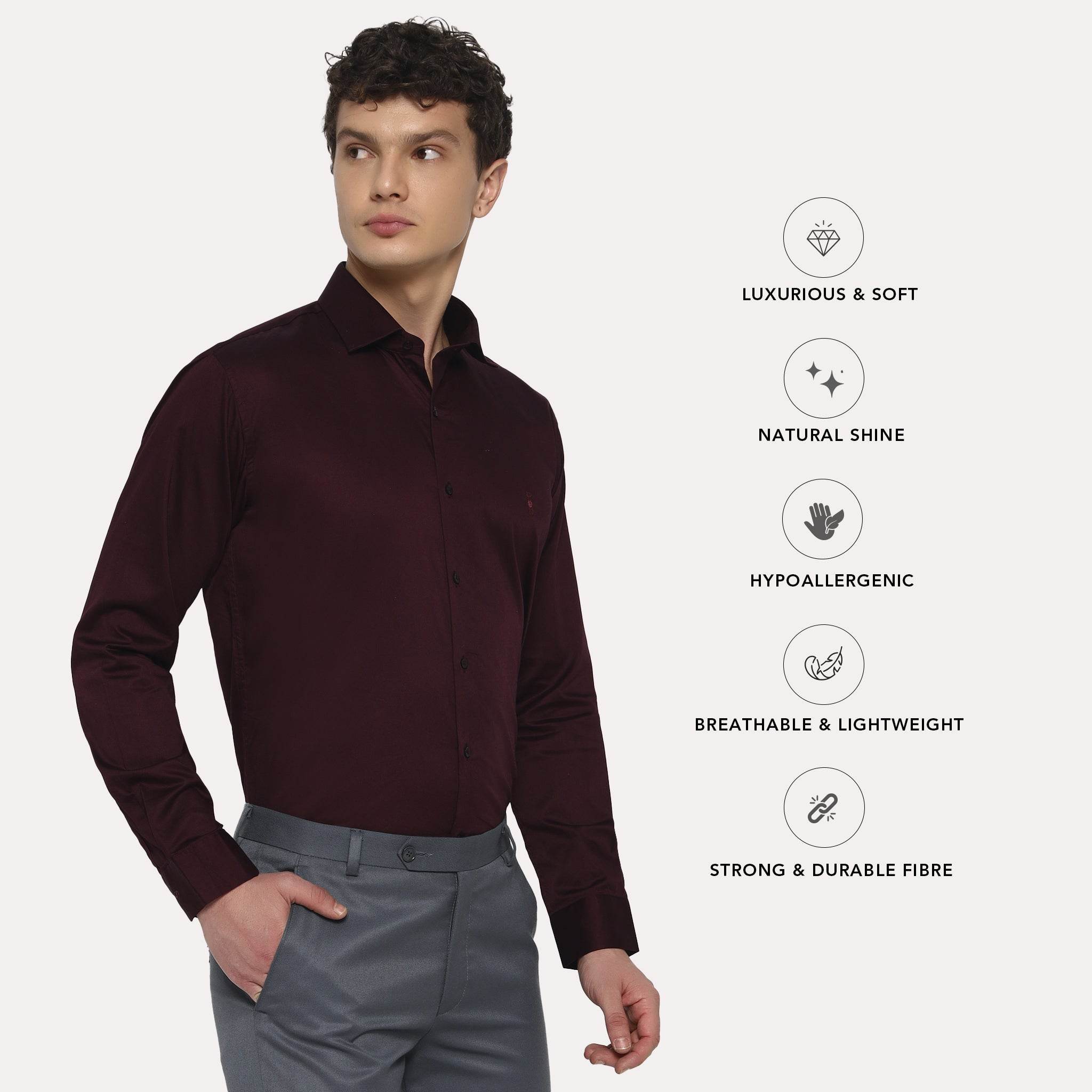 Maroon Satin Shirt - Sangai